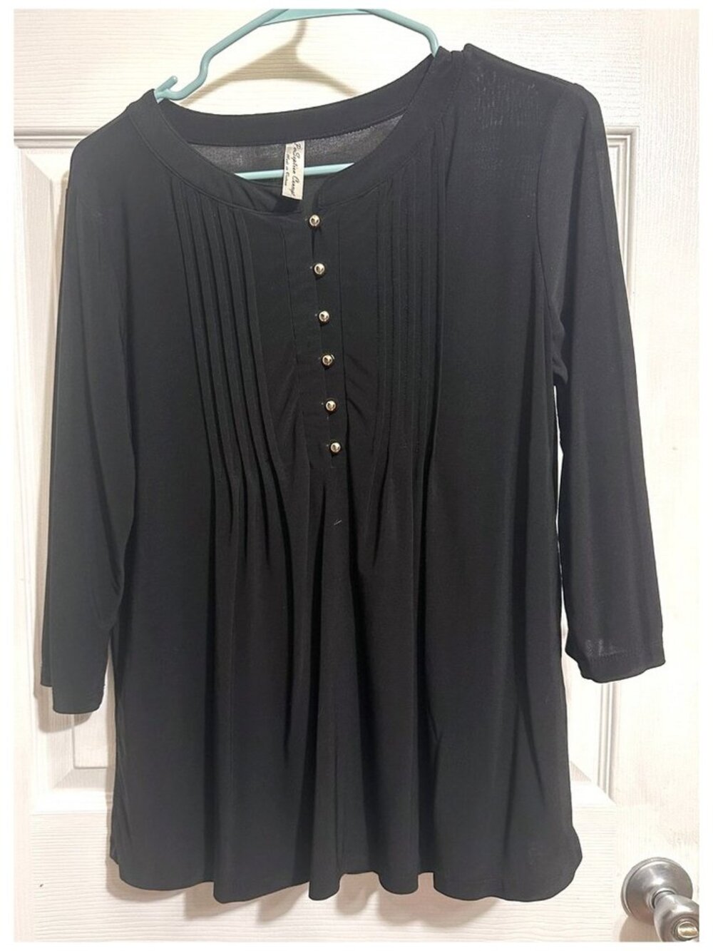 Per Seption Concept Women's Blouse Top Shirt Black Long Sleeve Stretch Size L